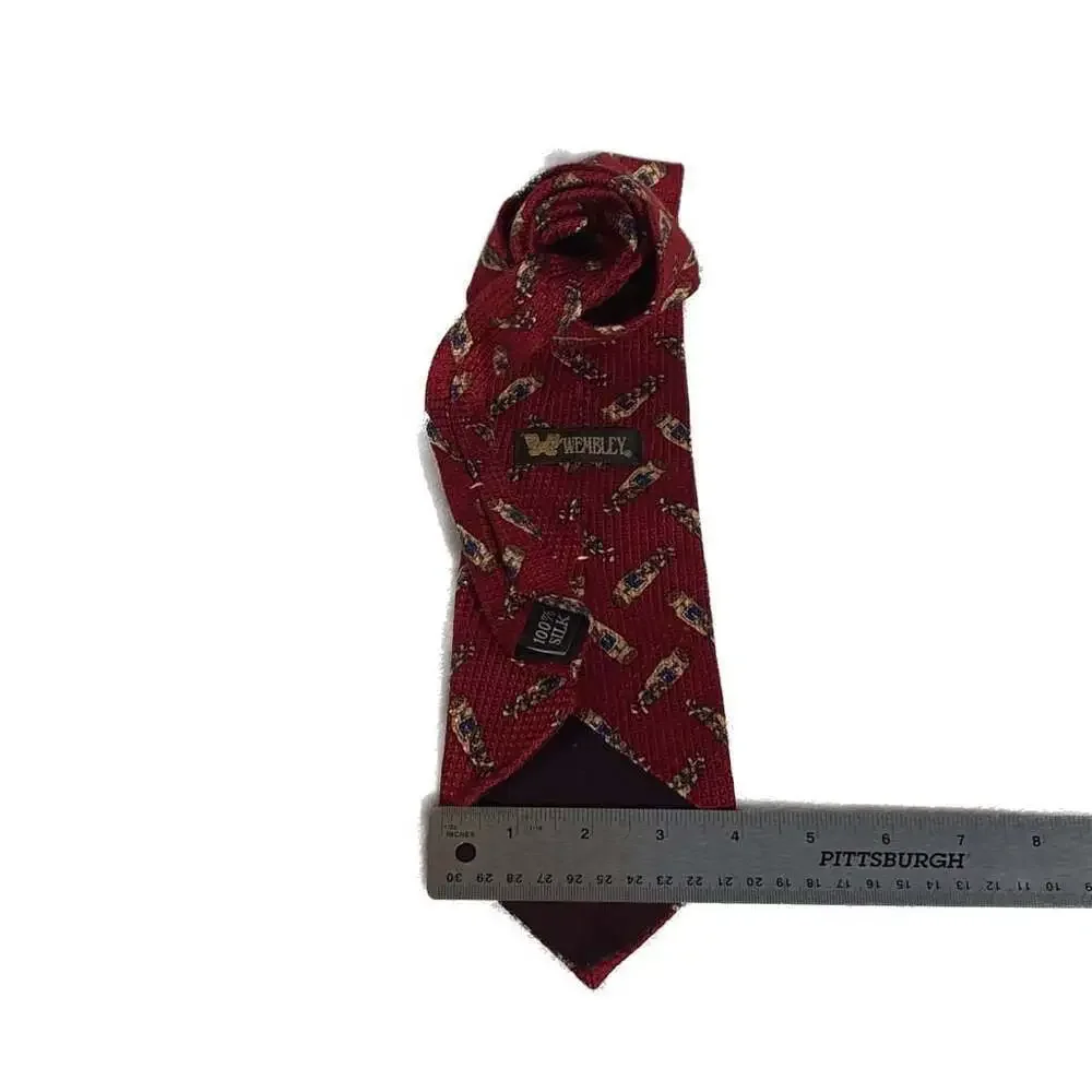 Wembley‎ Red Christmas Tie with Gold Instruments and Green Bows